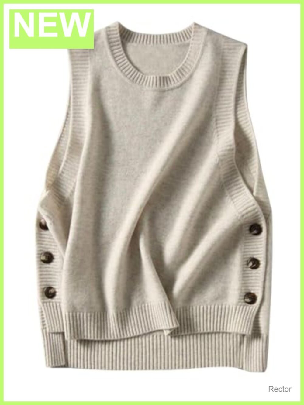 Women's Sleeveless Ribbed Knit Sweater Vest Button Side Round Neck